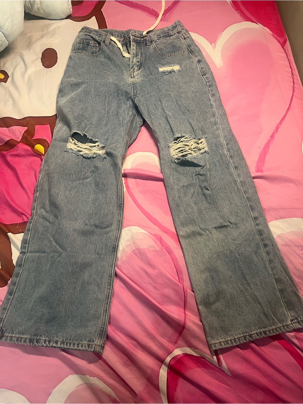 Ripped High-Rise Wide Leg Jeans - Light Blue - Picture 1 of 1